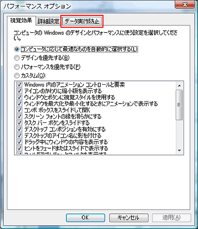 「パフォーマンスオプション」